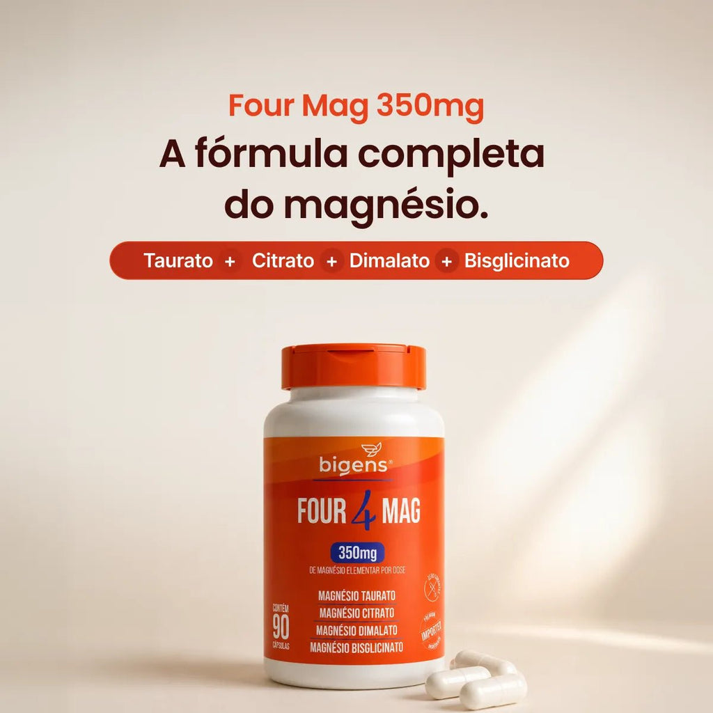 Four Mag | Magnésio 4 em 1: Taurato + Citrato + Dimalato + Bisglicinato 90 Cápsulas - Magnésio - Bigens