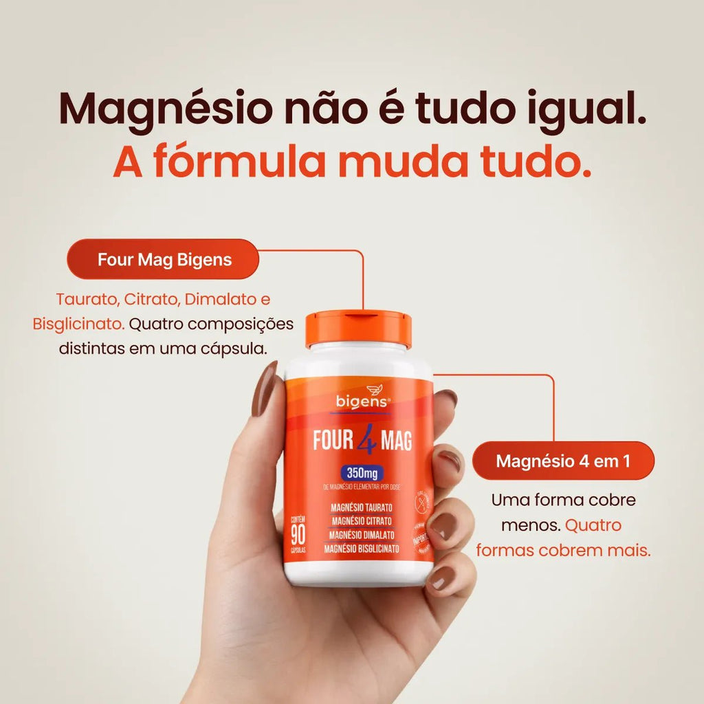 Four Mag | Magnésio 4 em 1: Taurato + Citrato + Dimalato + Bisglicinato 90 Cápsulas - Magnésio - Bigens