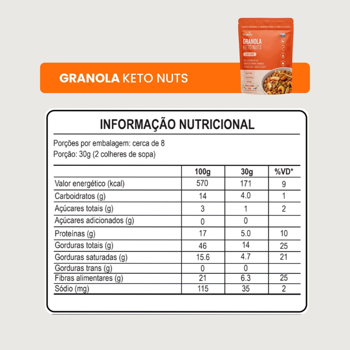 Granola Keto Nuts | Low Carb Vanilla Almond 240g - Fibras - Bigens