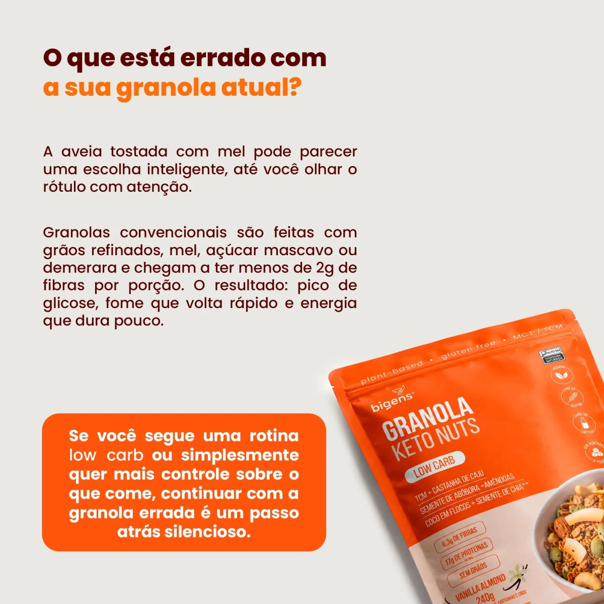 Granola Keto Nuts | Low Carb Vanilla Almond 240g - Fibras - Bigens