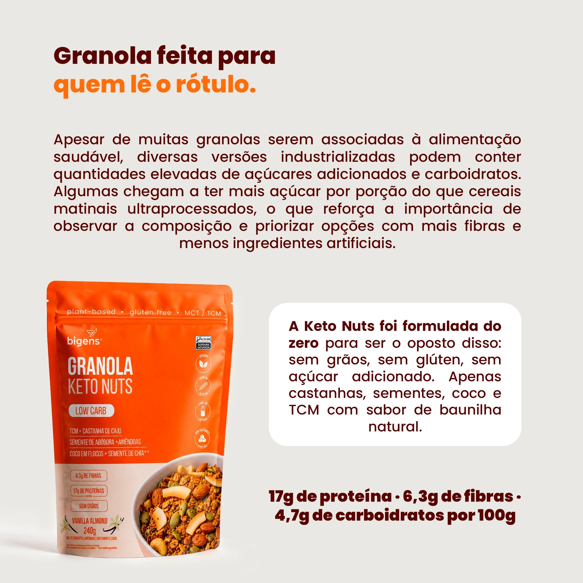 Granola Keto Nuts | Low Carb Vanilla Almond 240g - Bigens