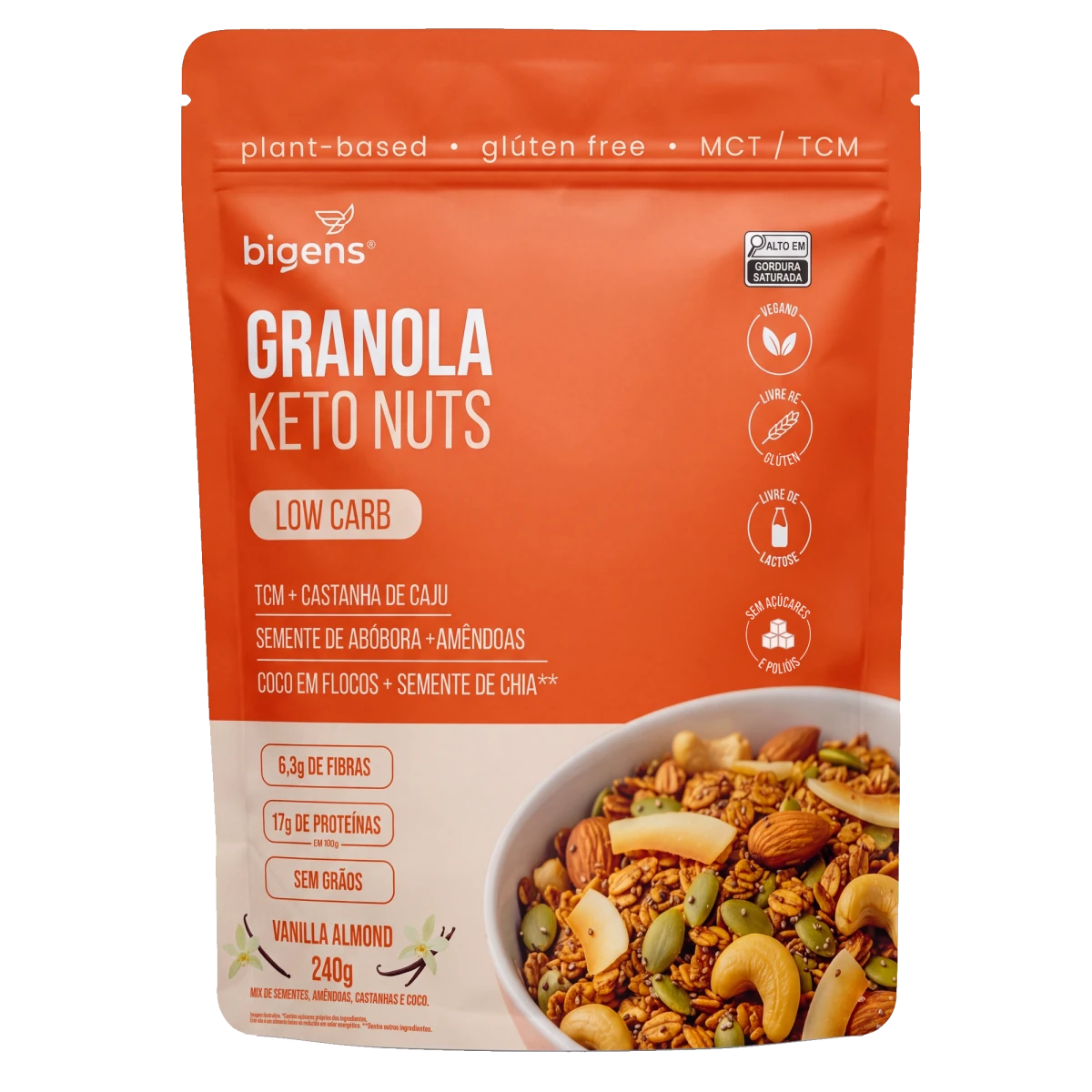 Granola Keto Nuts | Low Carb Vanilla Almond 240g - Fibras - Bigens