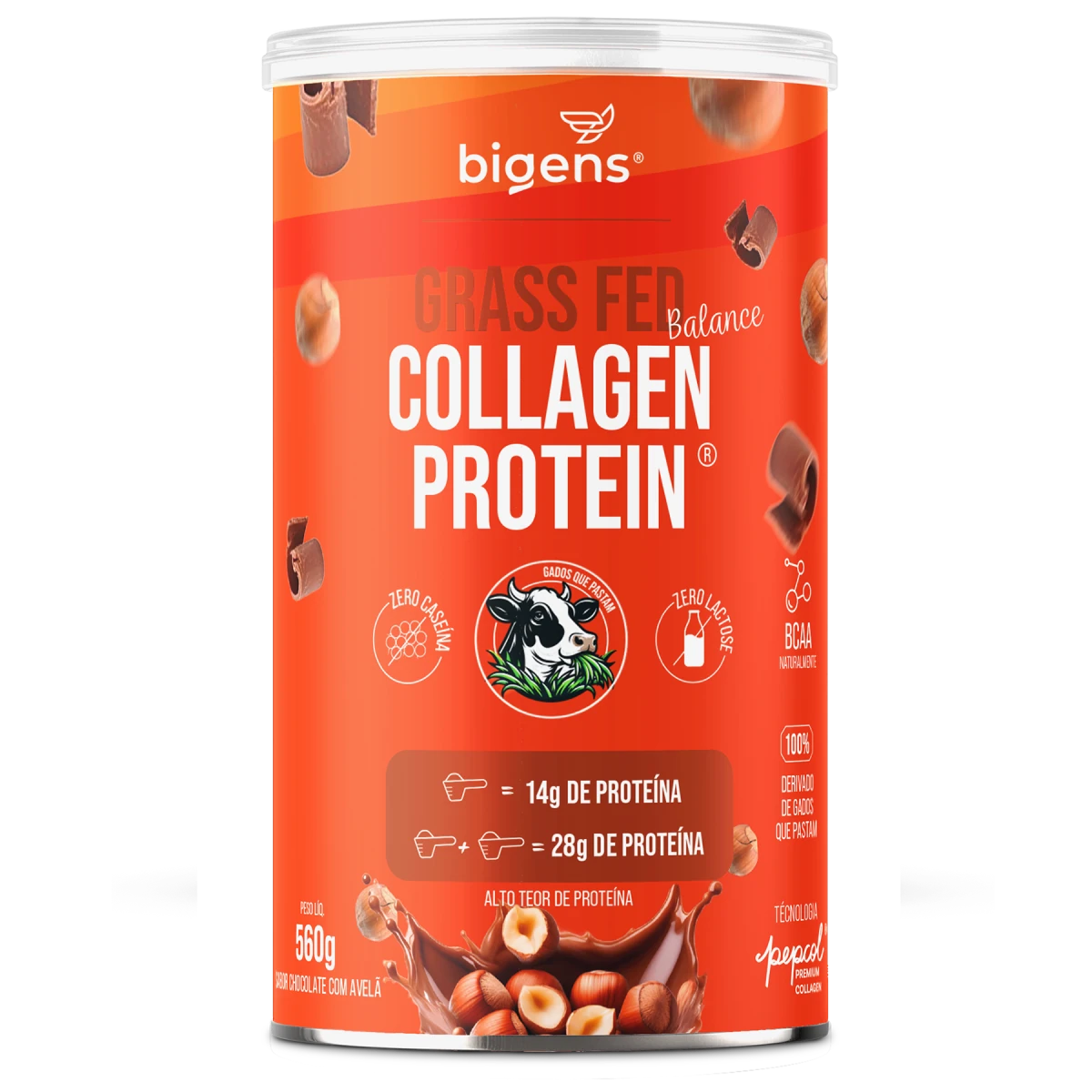 Grass Fed Balance Collagen Protein Chocolate com Avelã | Alto Teor de Proteína 560g - Bigens