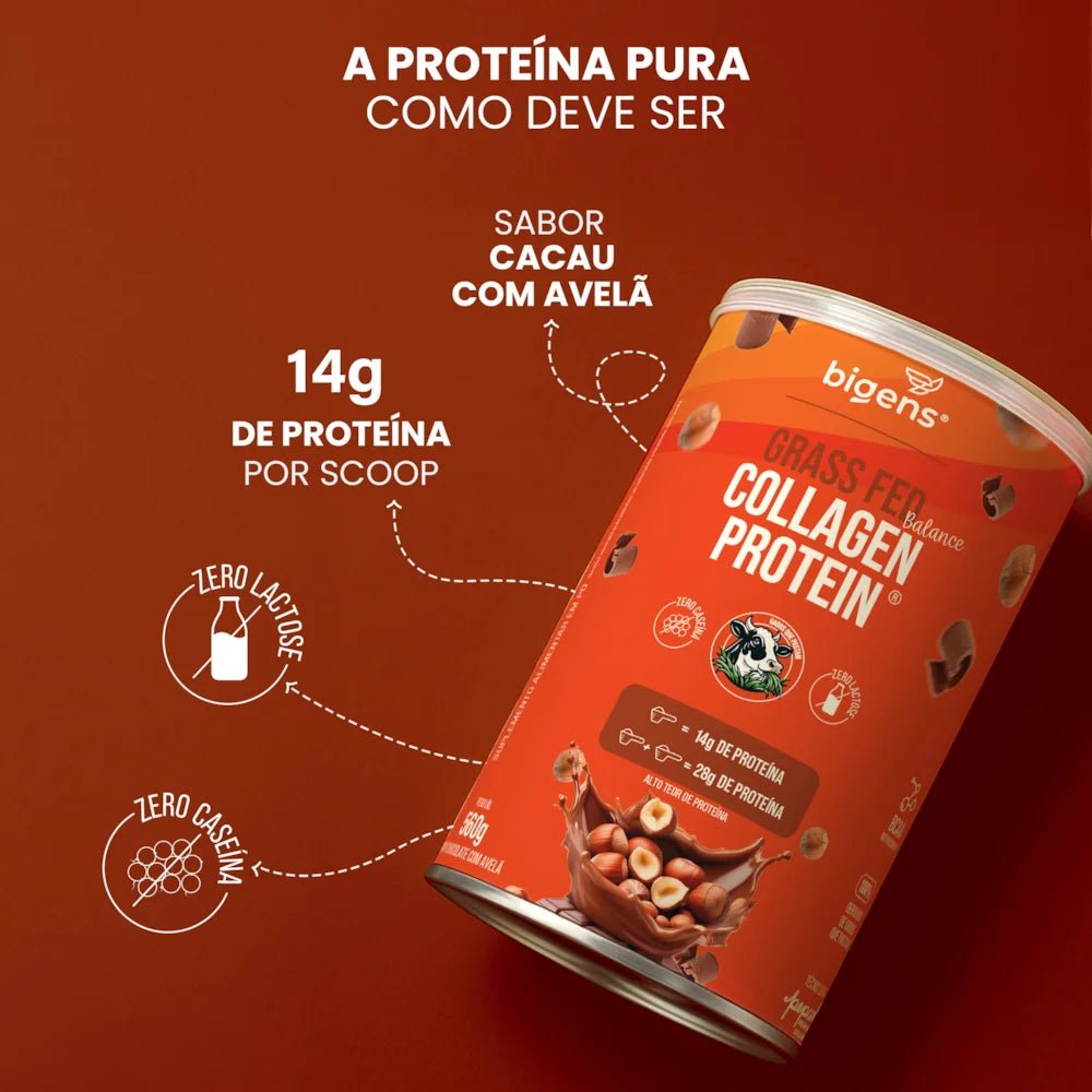 Grass Fed Balance Collagen Protein Chocolate com Avelã | Alto Teor de Proteína 560g - Bigens