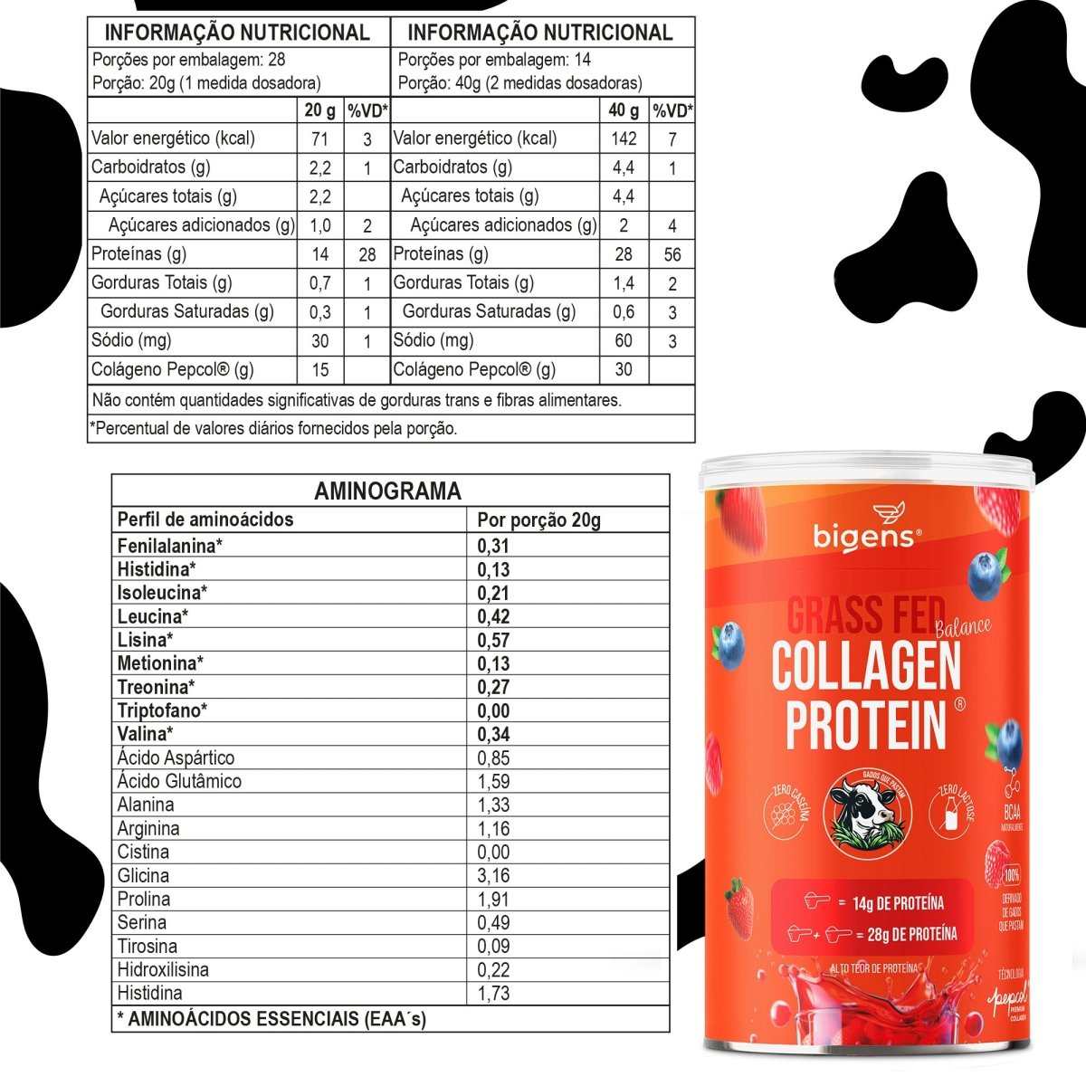 Grass Fed Balance Collagen Protein Frutas Vermelhas | Alto Teor de Proteína 560g - Bigens