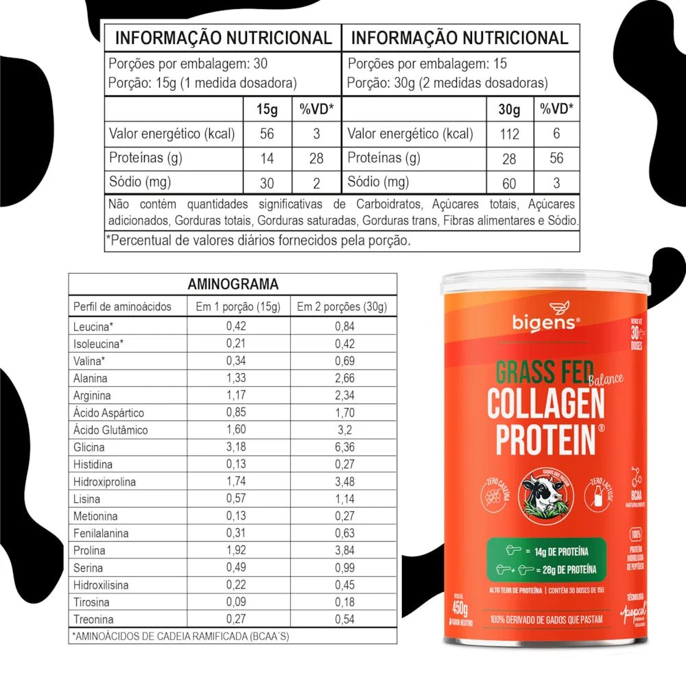 Grass Fed Balance Collagen Protein Neutro | 100% Proteína Hidrolisada de Peptídeos 450g - Bigens