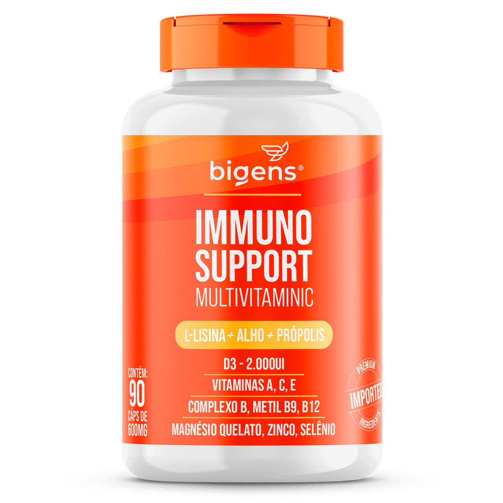 Immuno Support Multivitaminic | L - Lisina + Alho + Própolis 90 Cápsulas - Bigens