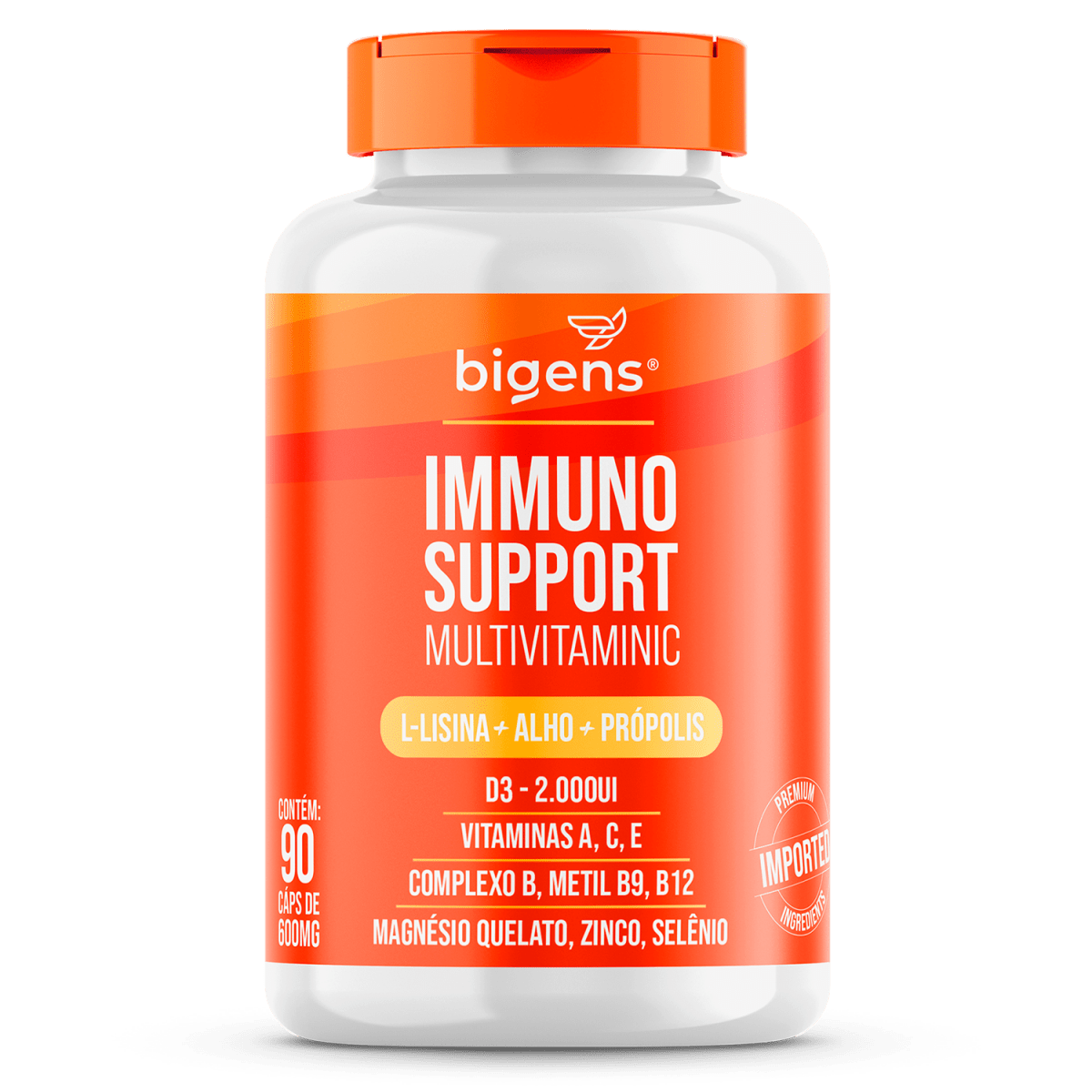 Immuno Support Multivitaminic | L - Lisina + Alho + Própolis 90 Cápsulas - Bigens