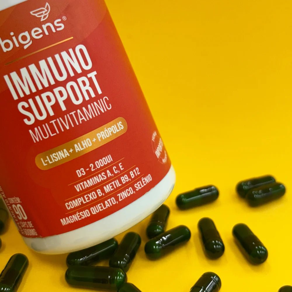 Immuno Support Multivitaminic | L - Lisina + Alho + Própolis 90 Cápsulas - Bigens