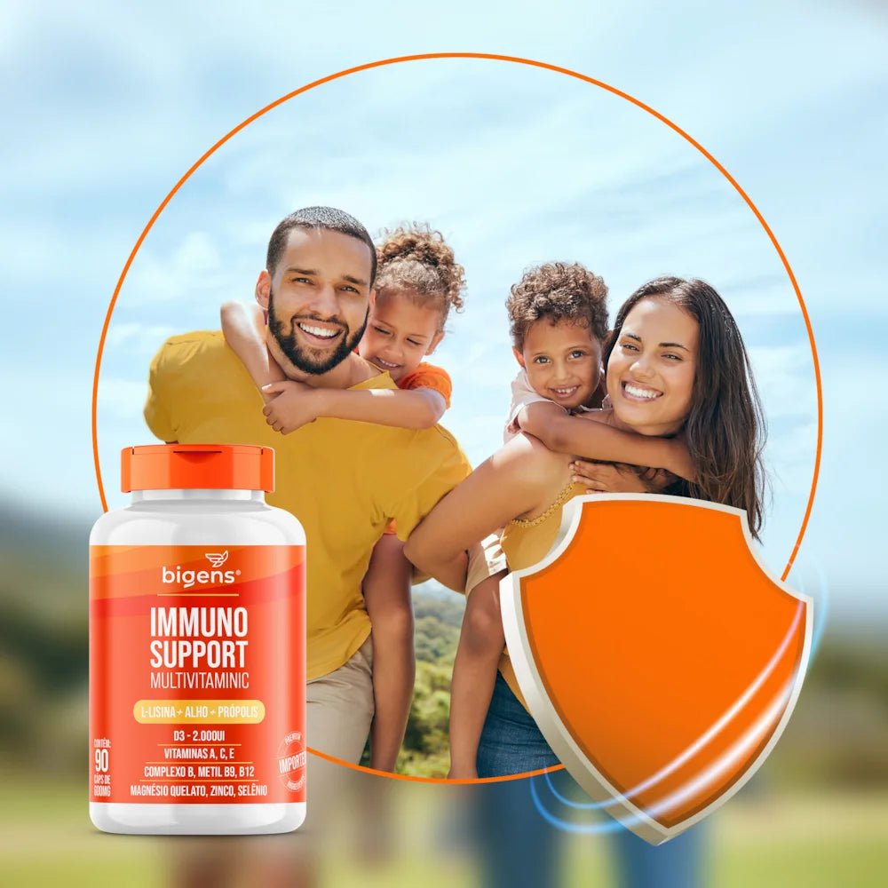 Immuno Support Multivitaminic | L - Lisina + Alho + Própolis 90 Cápsulas - Bigens