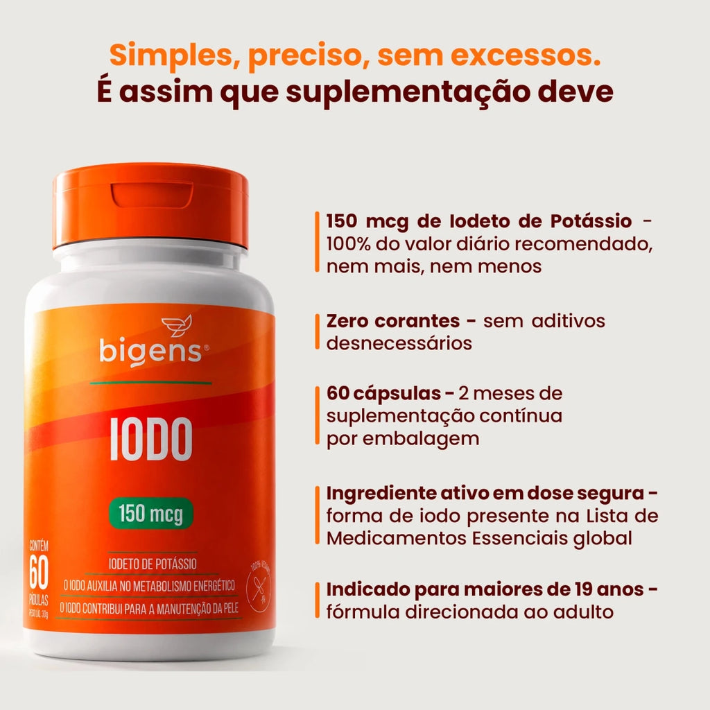 Iodo 150mg | 60 cápsulas - Minerais - Bigens