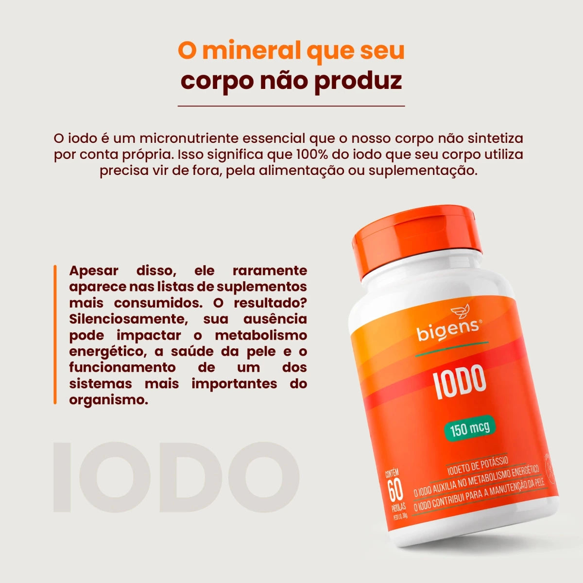 Iodo 150mg | 60 cápsulas - Minerais - Bigens
