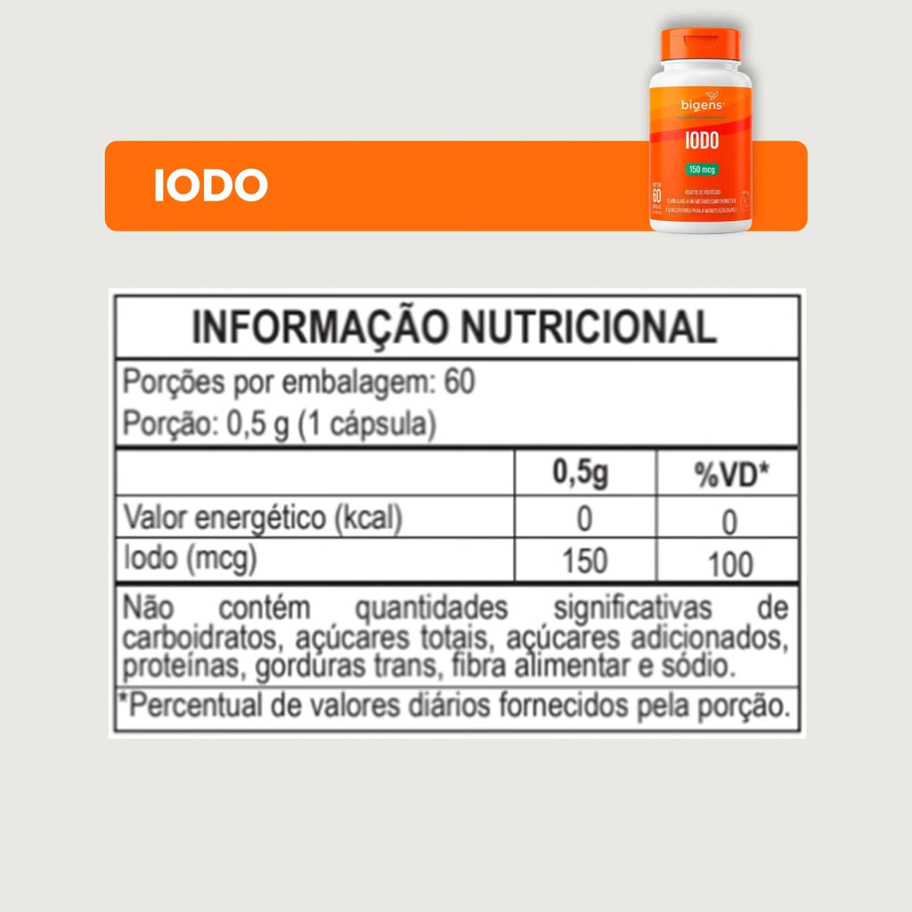 Iodo 150mg | 60 cápsulas - Minerais - Bigens