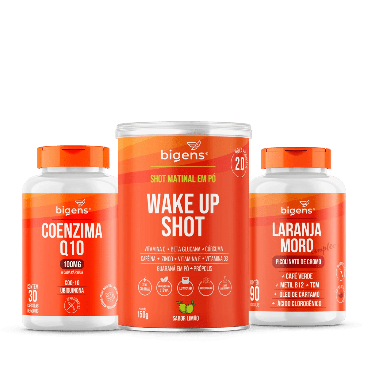 Kit Energia e Disposição: Wake Up Shot Laranja Moro + Coenzima Q10 100mg | Bigens - Bigens
