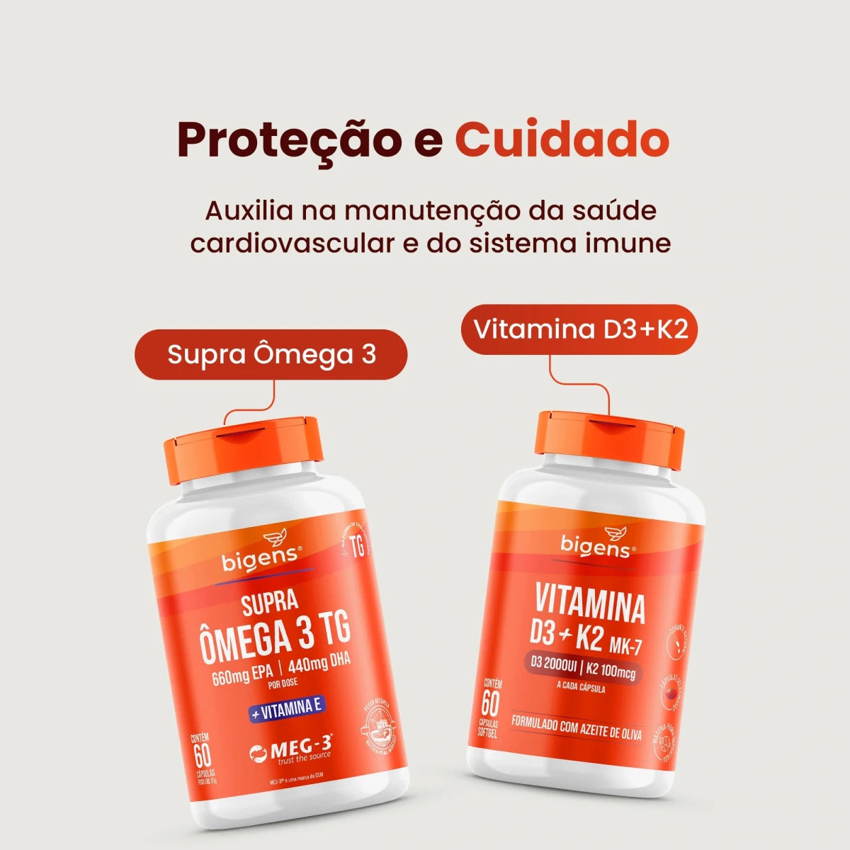 Kit Essenciais: Q10 + Ômega 3 + Magnésio + Complexo B + D3 + Brinde - Bigens