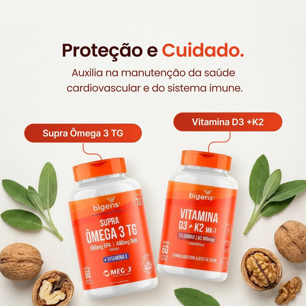 Kit Essenciais: Q10 + Ômega 3 + Magnésio + Complexo B + D3 + Brinde - Bigens