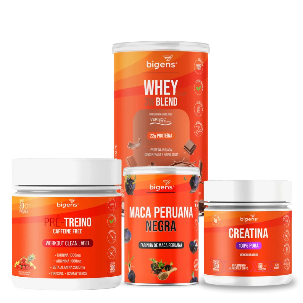 Kit Performance Bigens: Whey, Creatina, Pré - Treino e Maca Peruana - Bigens