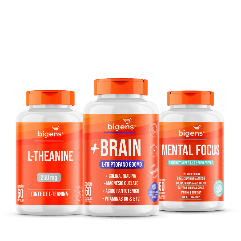 Kit Performance Mental e Foco: +Brain, Mental Focus e Theanina | Bigens - Bigens