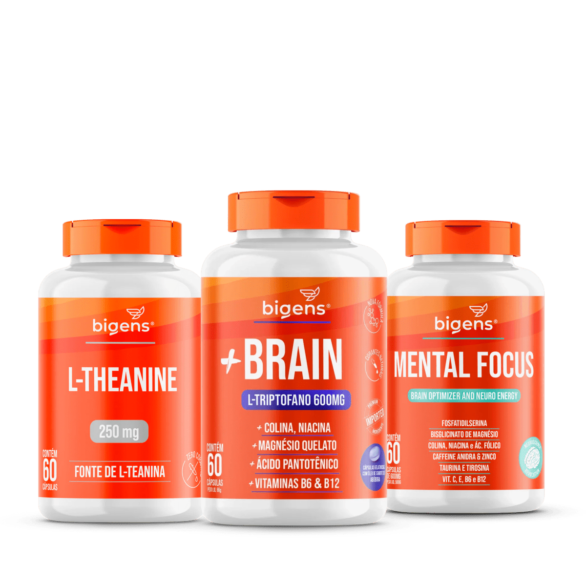 Kit Performance Mental e Foco: +Brain, Mental Focus e Theanina | Bigens - Bigens
