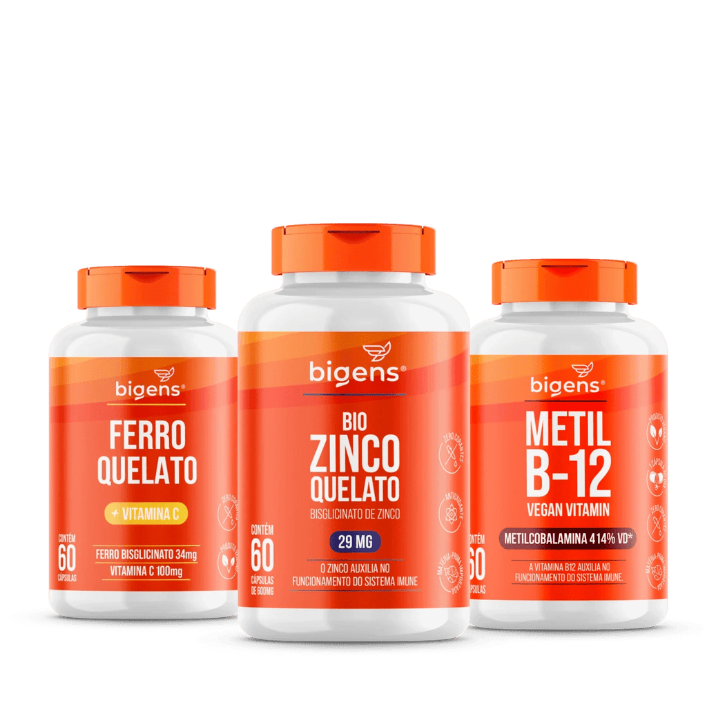 Kit Vitalidade Sanguínea: Suporte de Ferro, Zinco e B12 – Bigens - Bigens