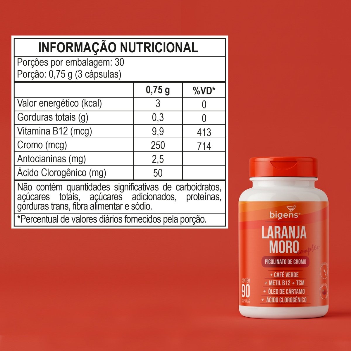 Laranja Moro Complex | Picolinato de Cromo 90 Cápsulas - Bigens