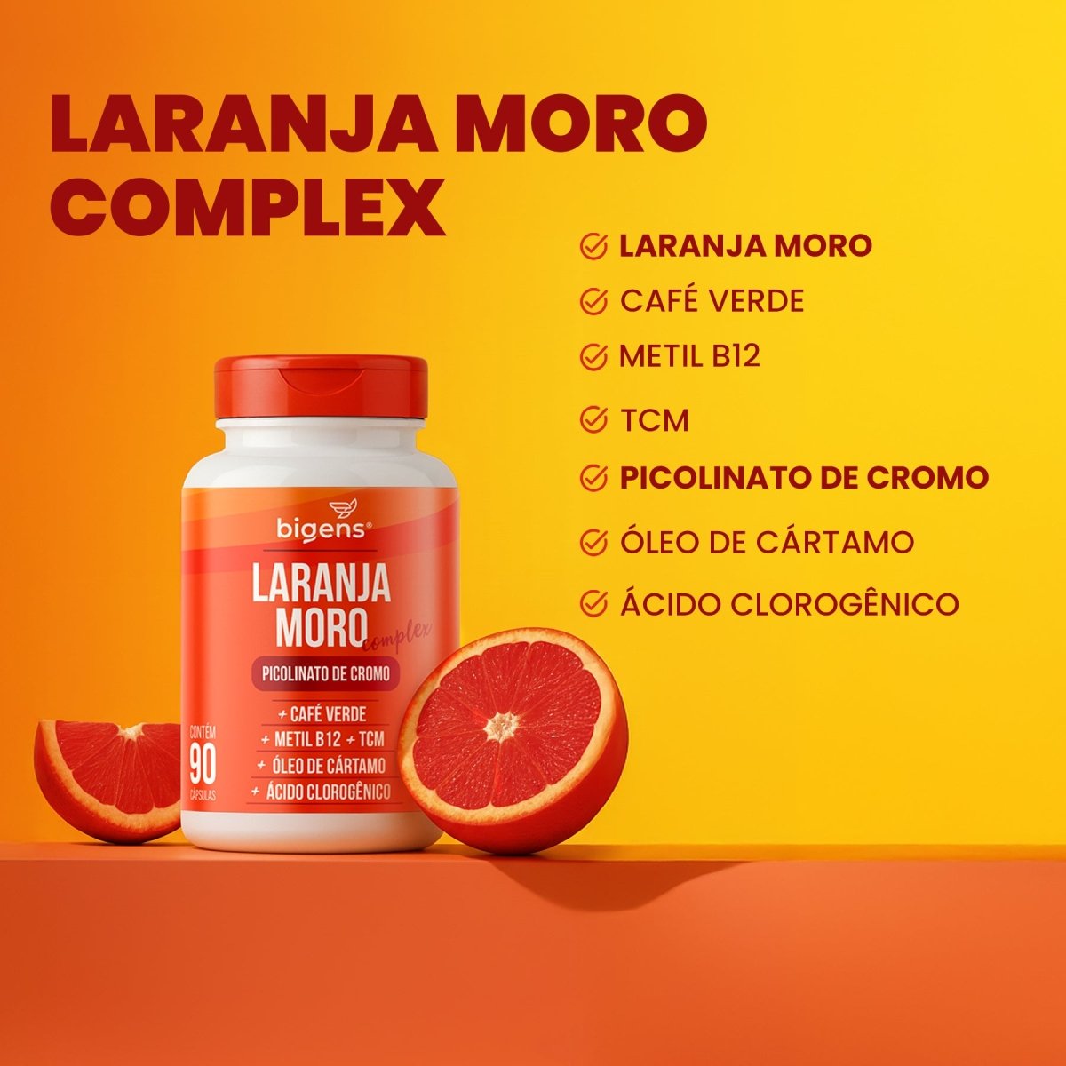 Laranja Moro Complex | Picolinato de Cromo 90 Cápsulas - Bigens
