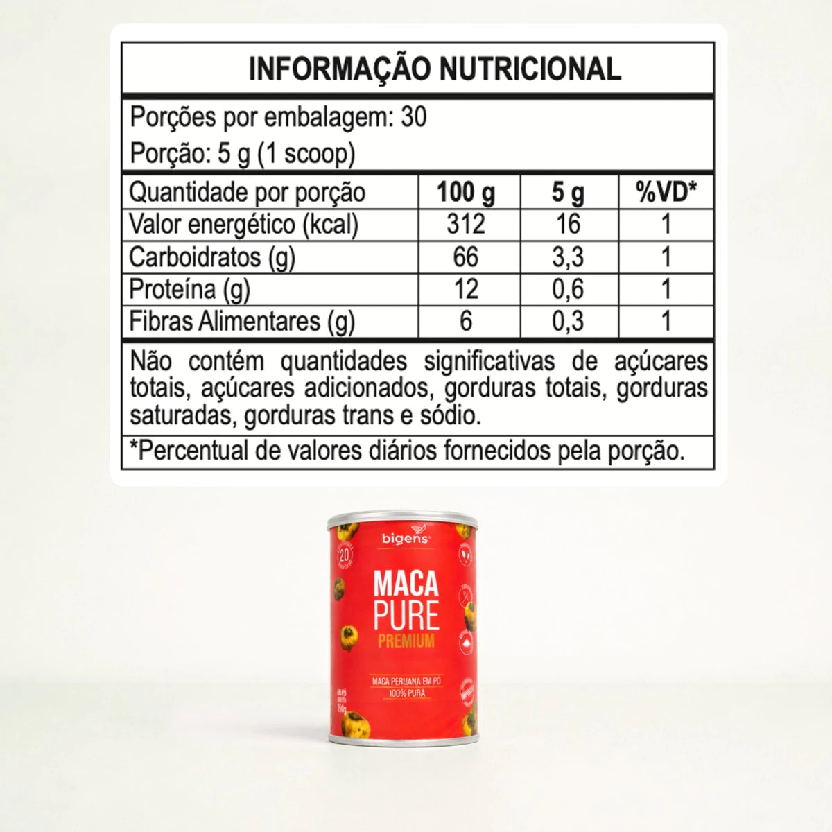 Maca Peruana Pura Farinha Maca Pure Dourada 150g - Bigens