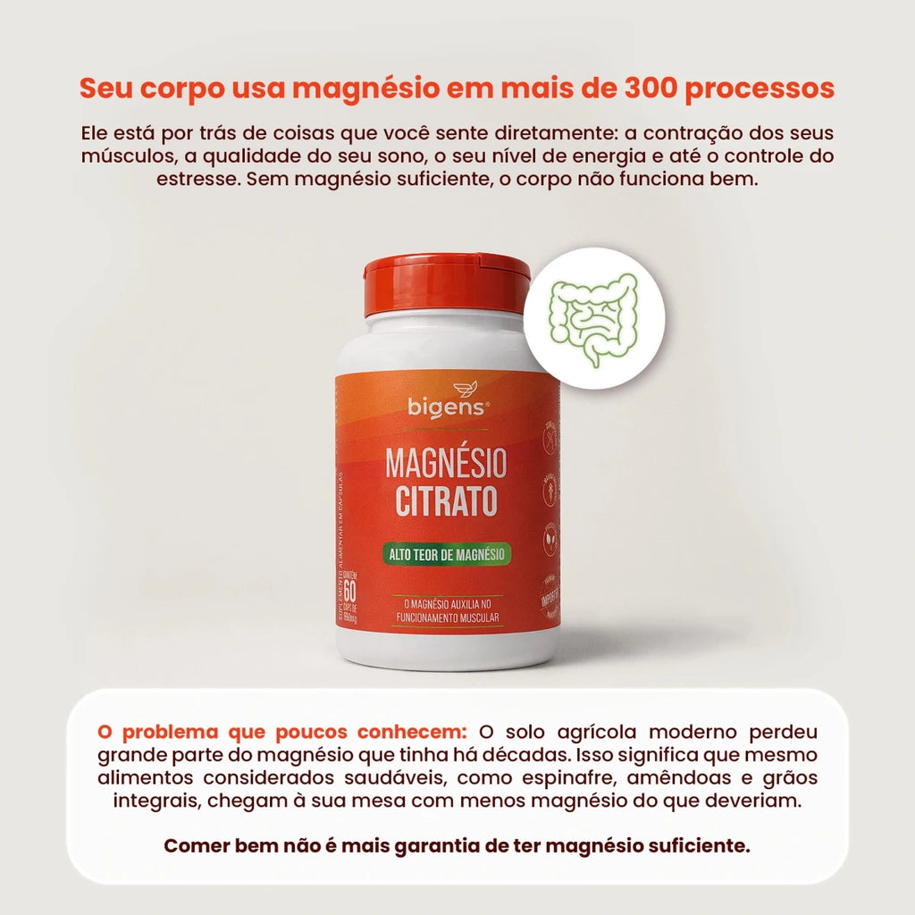 Magnésio Citrato | 260mg de Magnésio Elementar 60 Cápsulas - Bigens