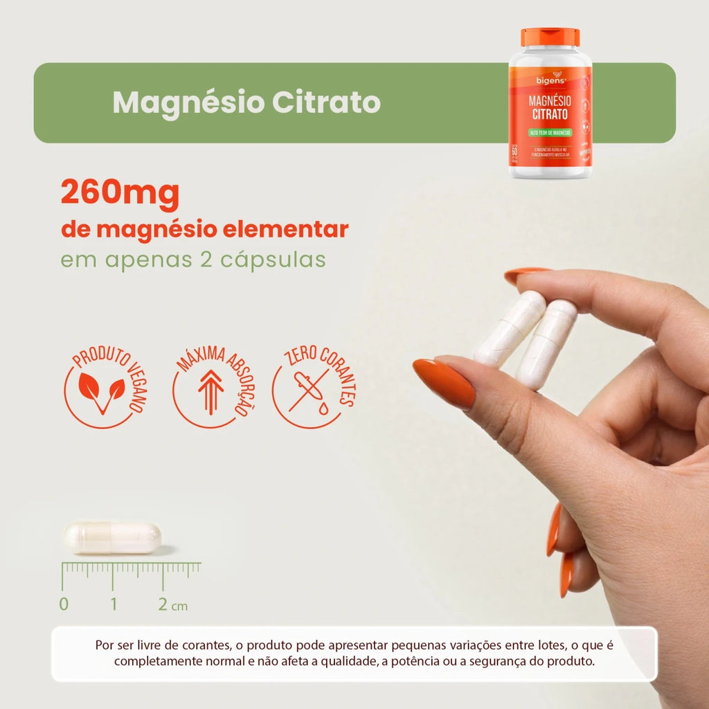 Magnésio Citrato | 260mg de Magnésio Elementar 60 Cápsulas - Bigens