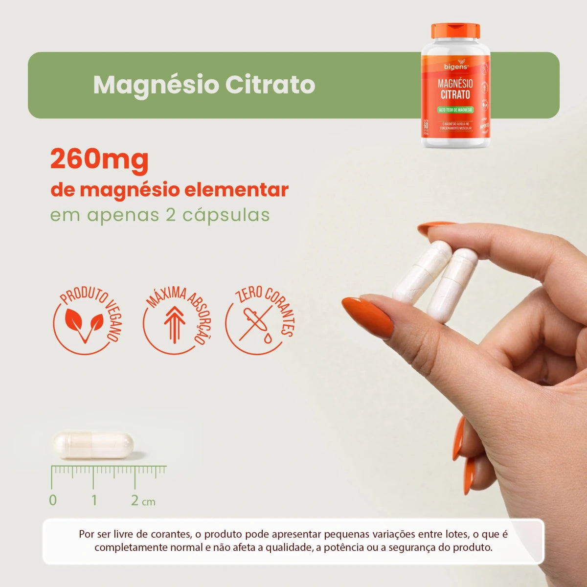 Magnésio Citrato | 260mg de Magnésio Elementar 60 Cápsulas - Bigens