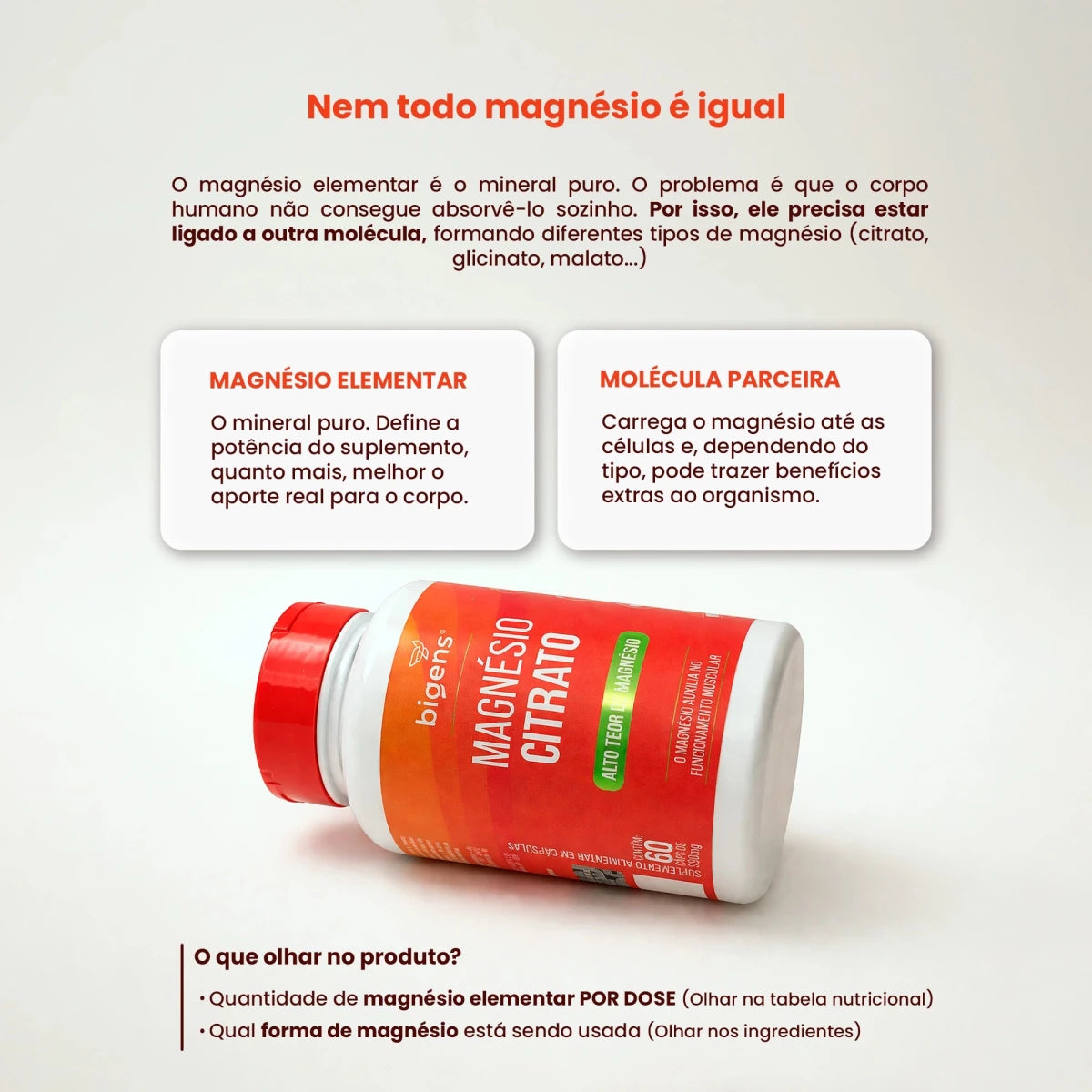 Magnésio Citrato | 260mg de Magnésio Elementar 60 Cápsulas - Bigens