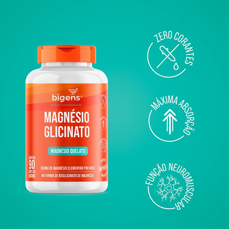Magnésio Glicinato | 350mg de Magnésio Elementar 90 Cápsulas - Bigens
