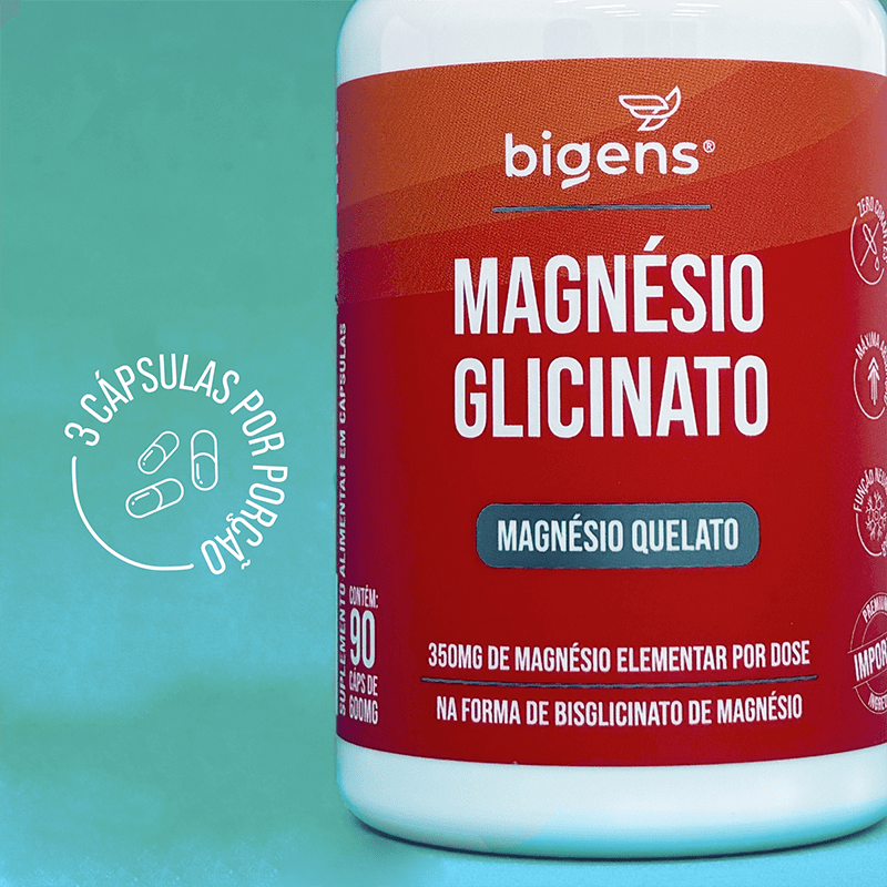 Magnésio Glicinato | 350mg de Magnésio Elementar 90 Cápsulas - Bigens