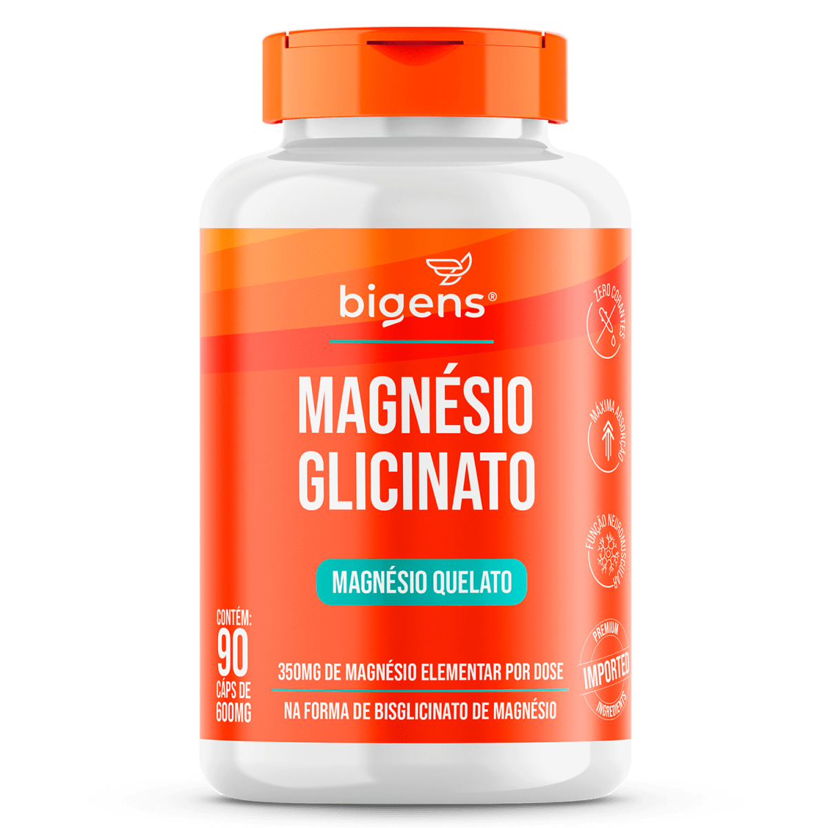Magnésio Glicinato | 350mg de Magnésio Elementar 90 Cápsulas - Bigens