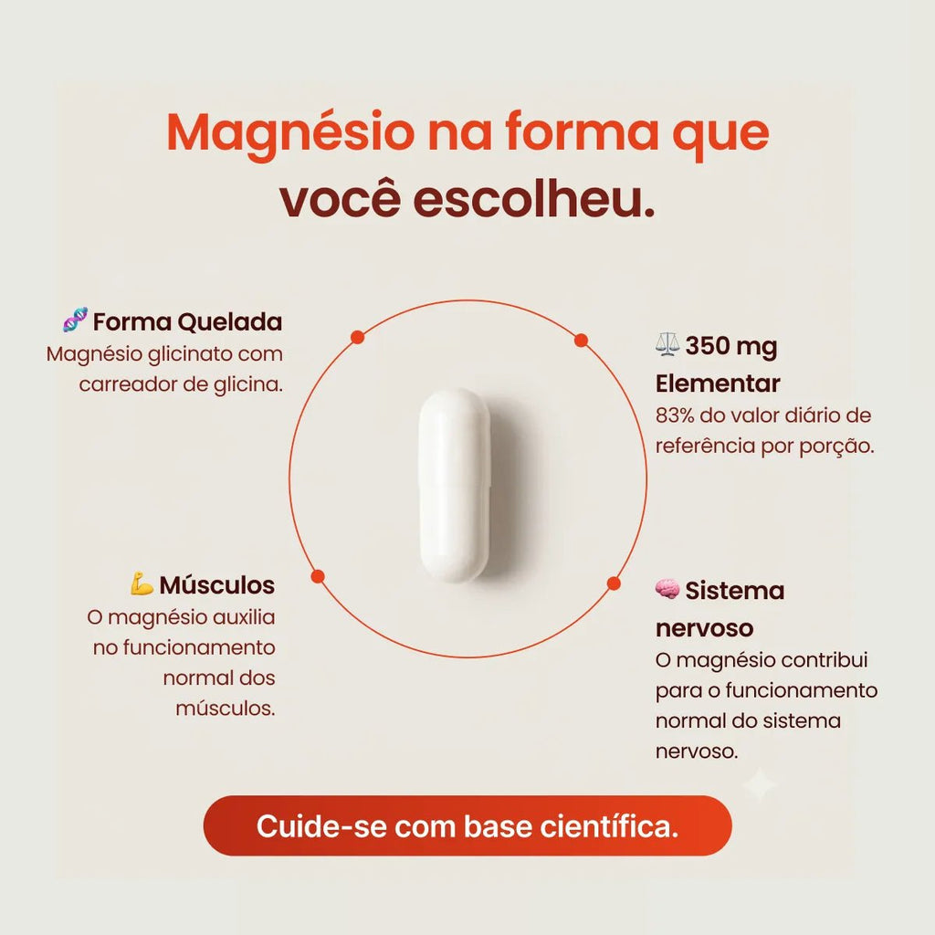 Magnésio Glicinato | 350mg de Magnésio Elementar 90 Cápsulas - Magnésio - Bigens