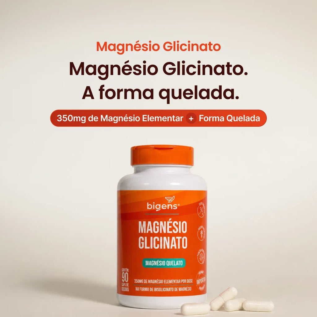 Magnésio Glicinato | 350mg de Magnésio Elementar 90 Cápsulas - Magnésio - Bigens