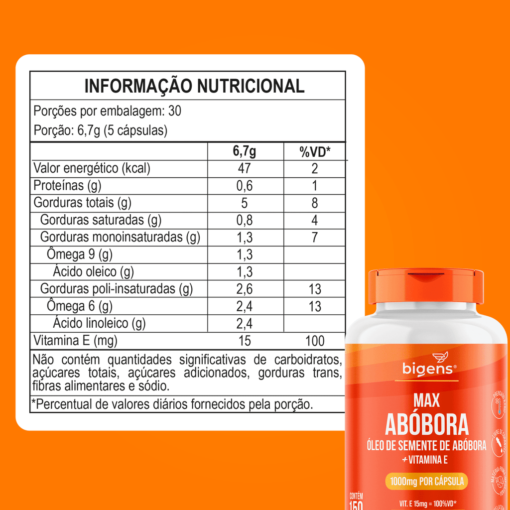Max Abóbora | 1.000mg por Cápsula + Vit. E 150 Cápsulas - Bigens