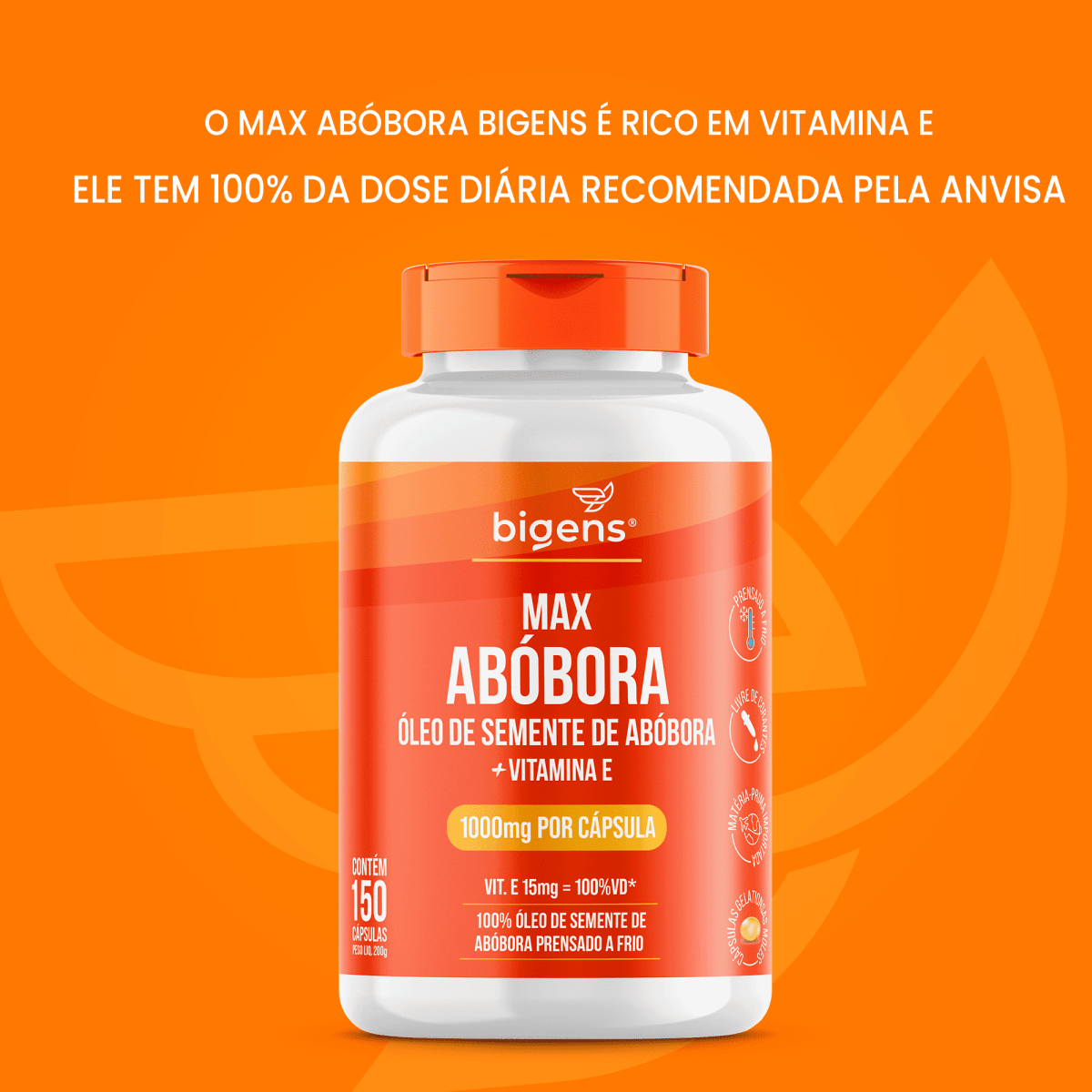 Max Abóbora | 1.000mg por Cápsula + Vit. E 150 Cápsulas - Bigens