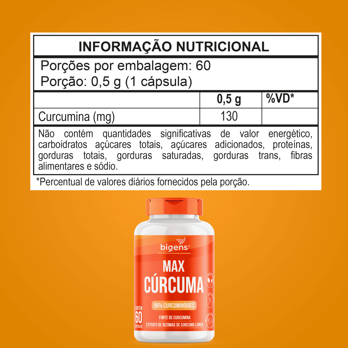 Max Cúrcuma | 130mg de Cúrcumina 60 Cápsulas - Bigens