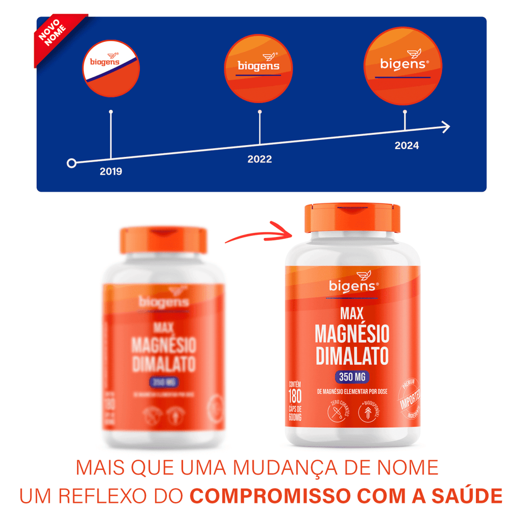 Max Magnésio Dimalato | 350mg de Magnésio Elementar 180 Cápsulas - Bigens