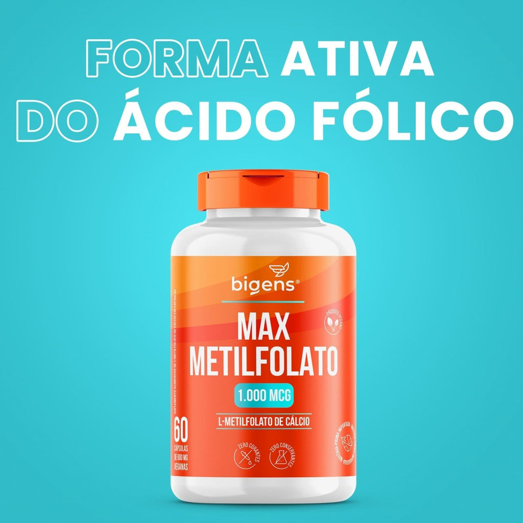 Max Metilfolato | L - Metilfolato de Cálcio 1000mcg 60 Cápsulas - Bigens