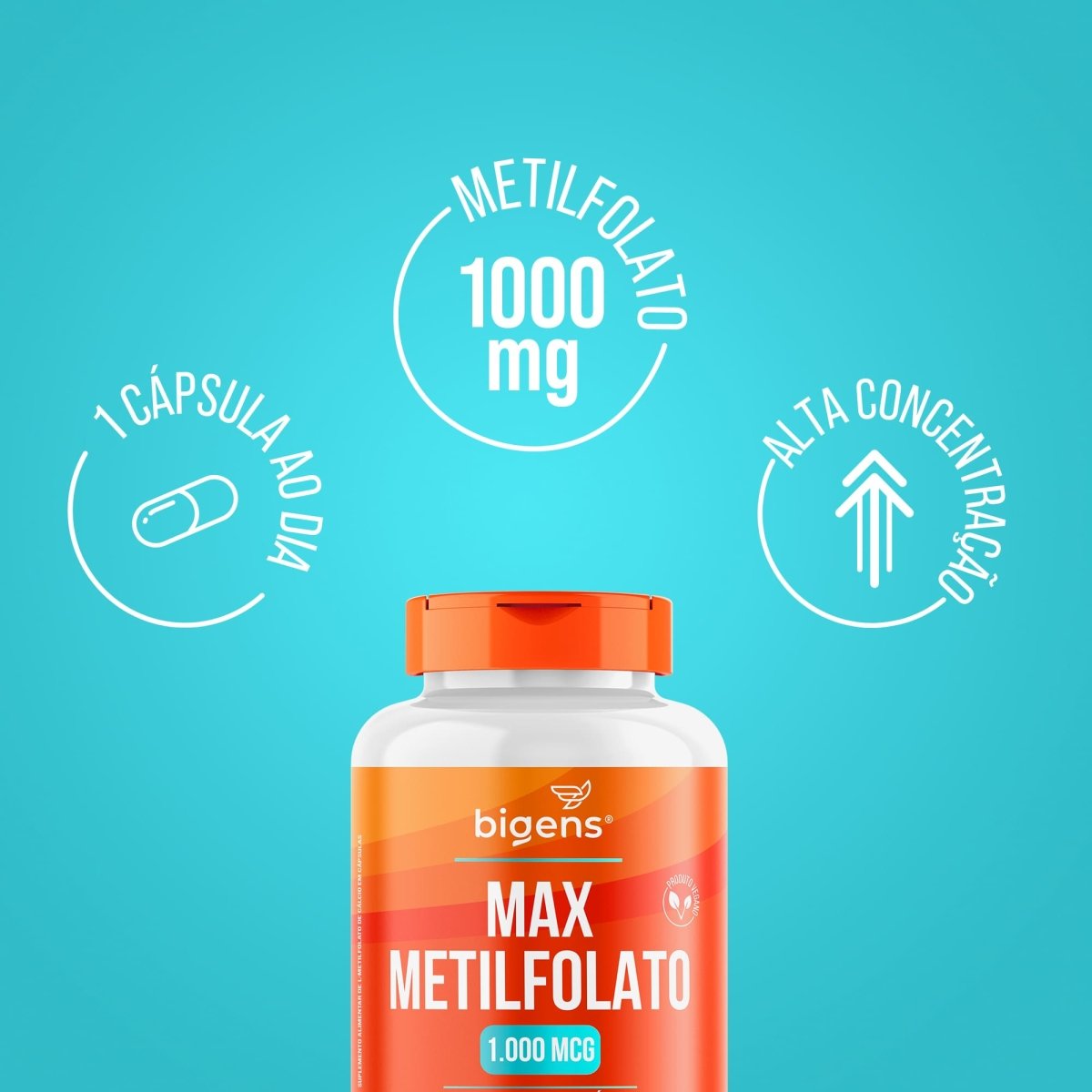 Max Metilfolato | L - Metilfolato de Cálcio 1000mcg 60 Cápsulas - Bigens