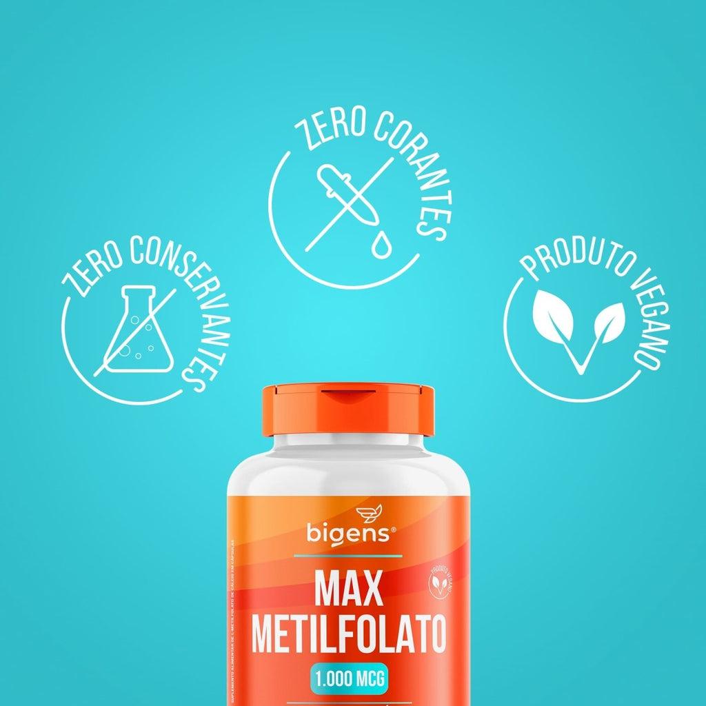 Max Metilfolato | L - Metilfolato de Cálcio 1000mcg 60 Cápsulas - Bigens