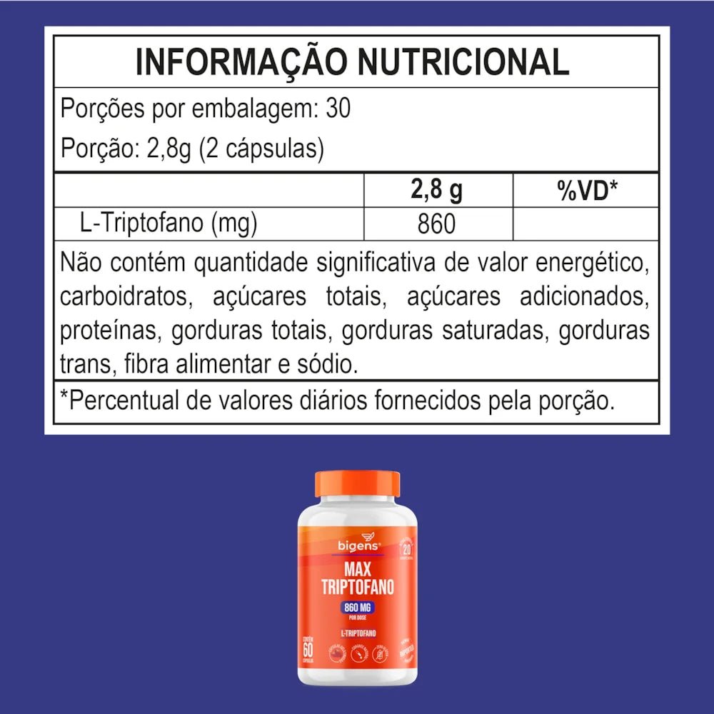 Max Triptofano | 860mg por Dose 60 Cápsulas - Bigens