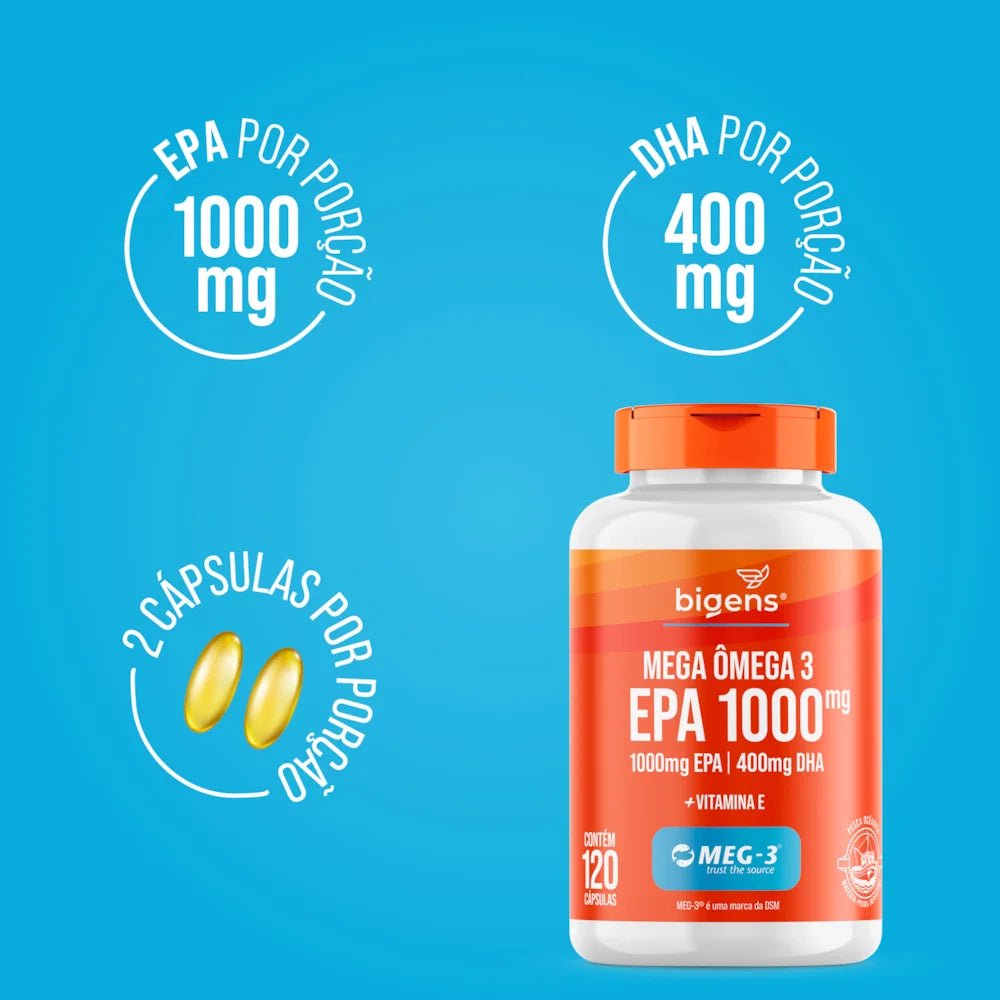 Mega Ômega 3 | EPA 1000mg DHA 400mg 120 Cápsulas - Bigens