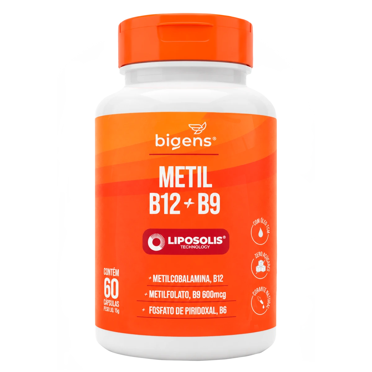 Metil B12 + B9 Liposolis® | Com Óleo TCM 60 cápsulas - Complexo B - Bigens
