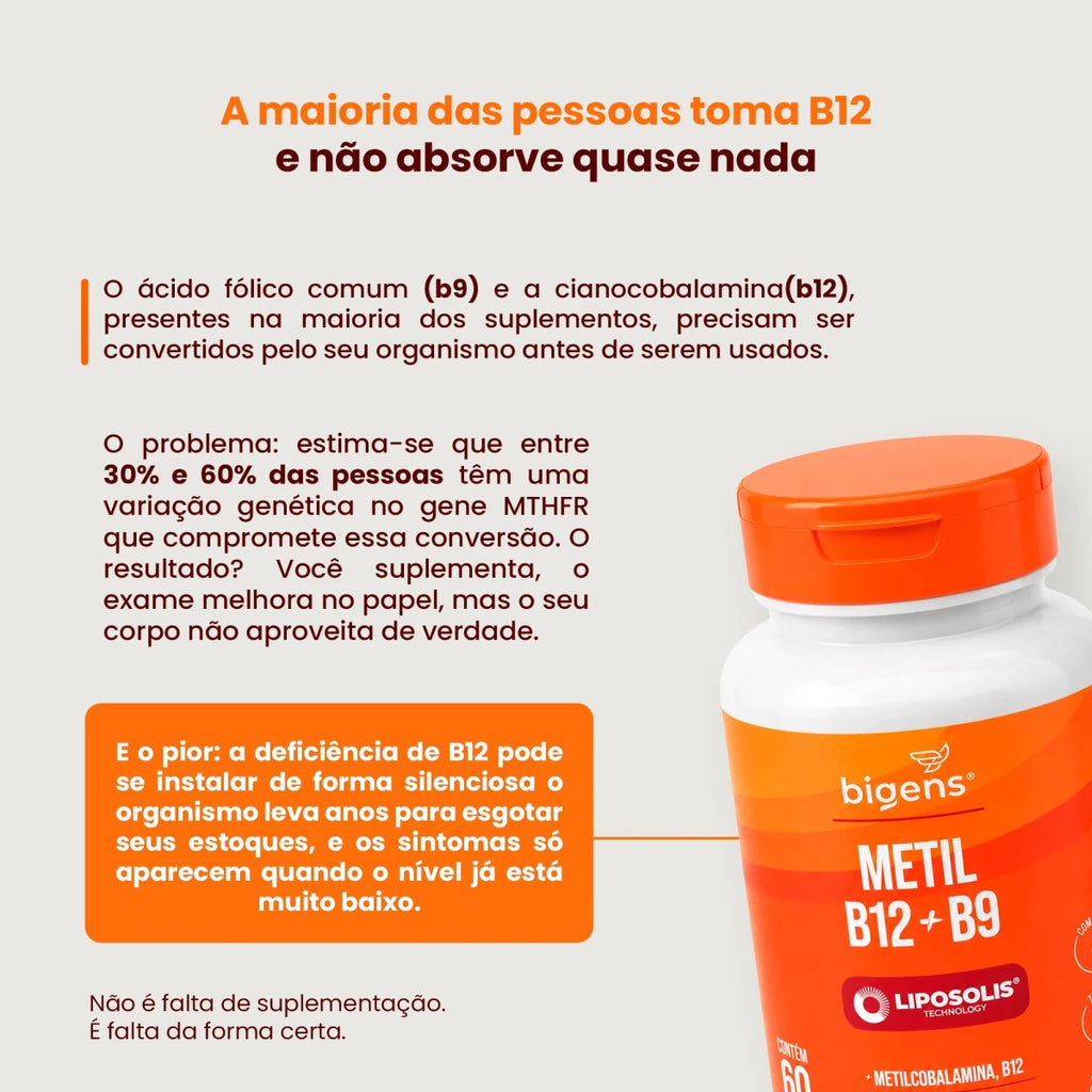 Metil B12 + B9 Liposolis® | Com Óleo TCM 60 cápsulas - Complexo B - Bigens