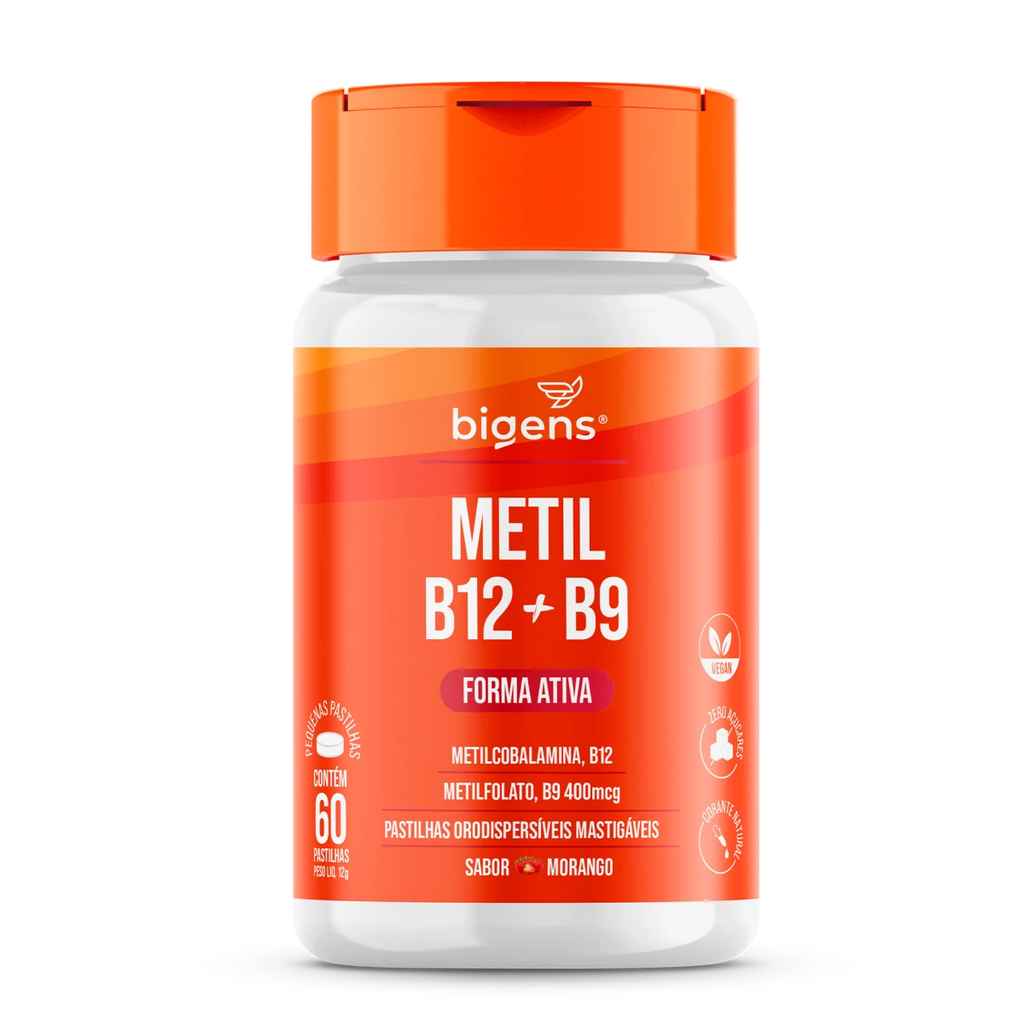 Metil B12 + Metil B9 | Forma Ativa Sabor Morango 60 Pastilhas - Bigens