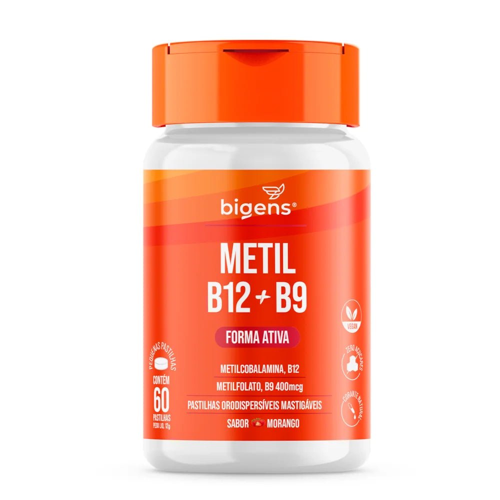 Metil B12 + Metil B9 | Forma Ativa Sabor Morango 60 Pastilhas - Bigens