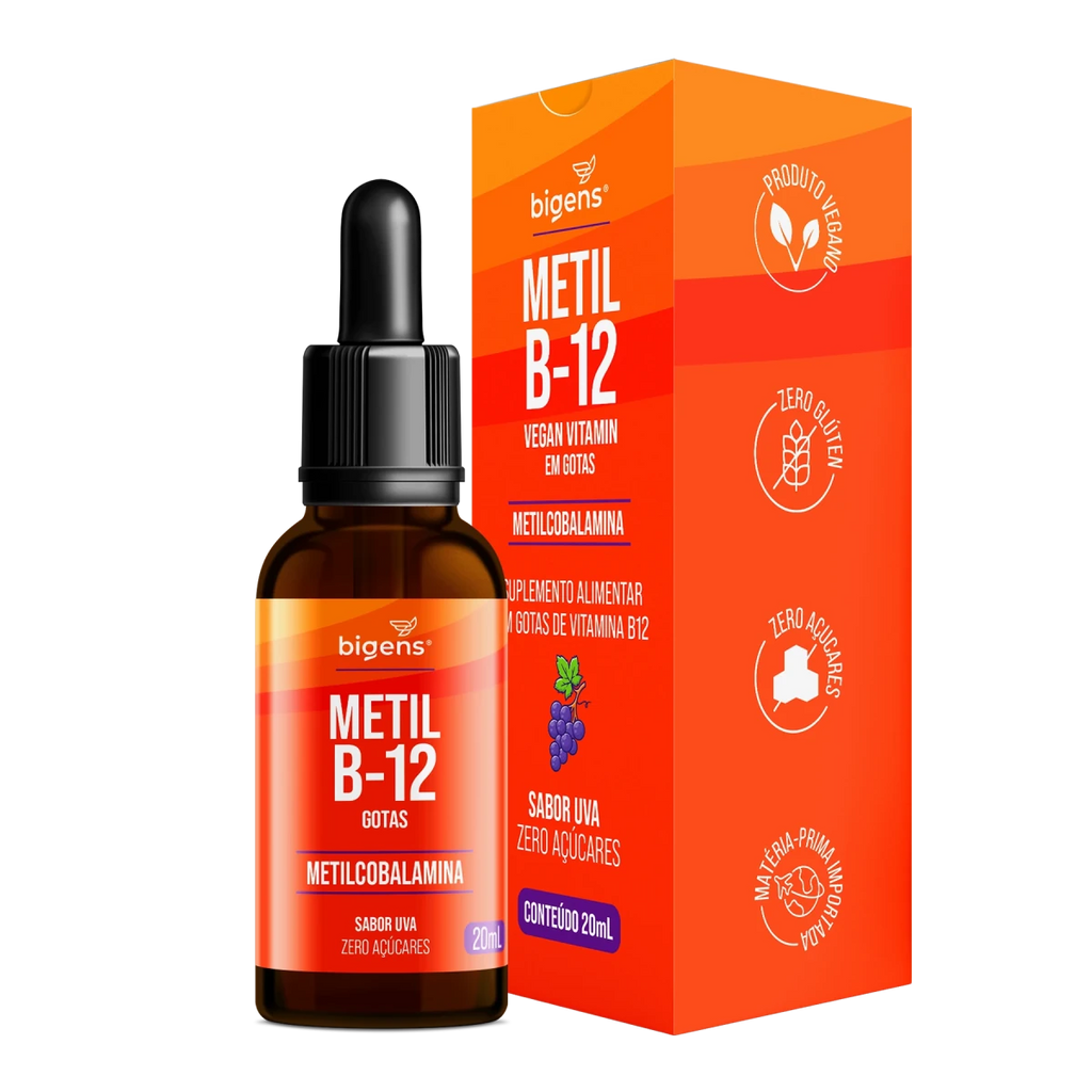 Metil B12 Vegano Metilcobalamina em Gotas Sabor Uva 20ml - Bigens
